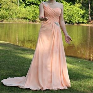 One shoulder, A-line formal gown